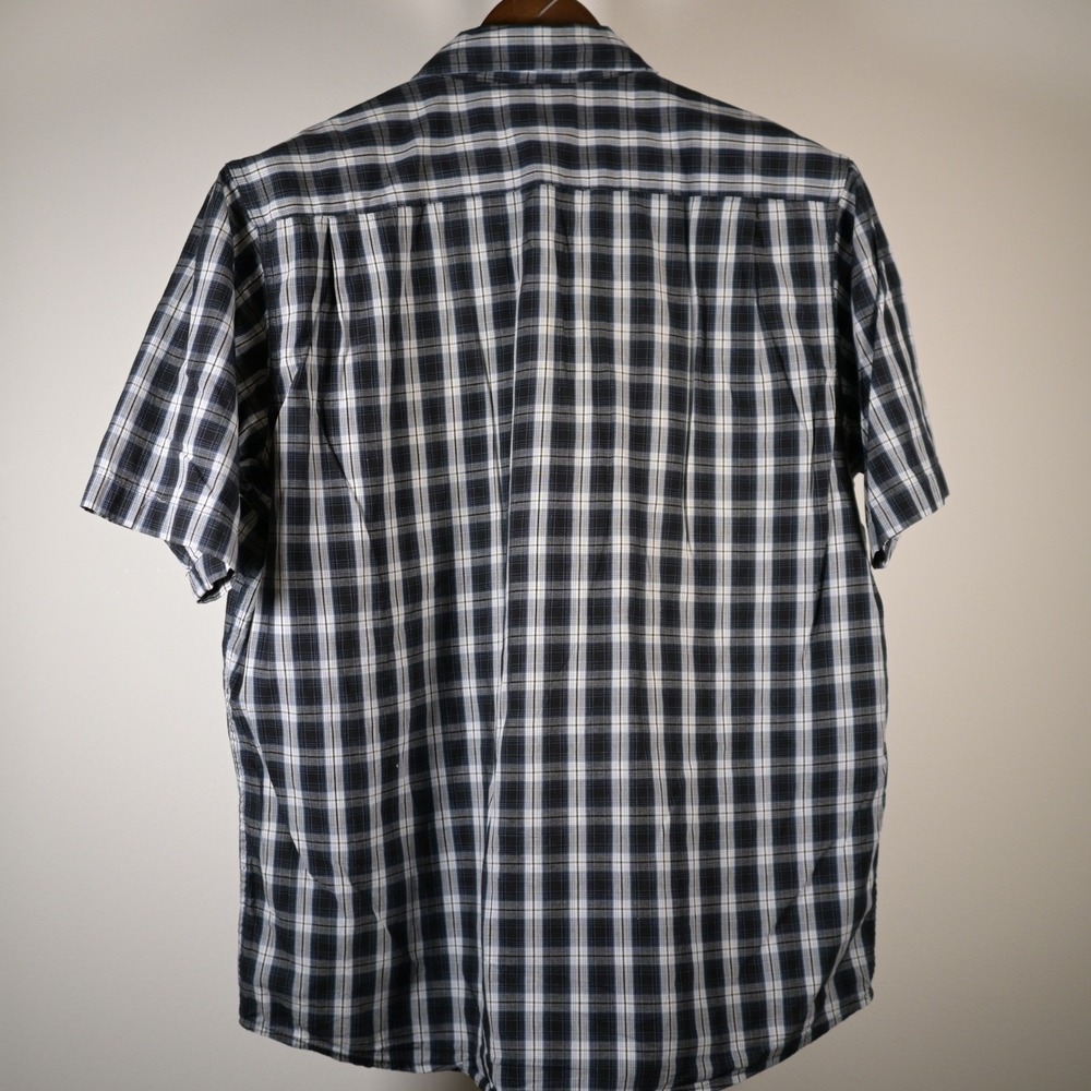 Wrangler Premium Quality Mens Large Navy Blue Plaid Short Sleeve Button Down - Picture 3 of 7